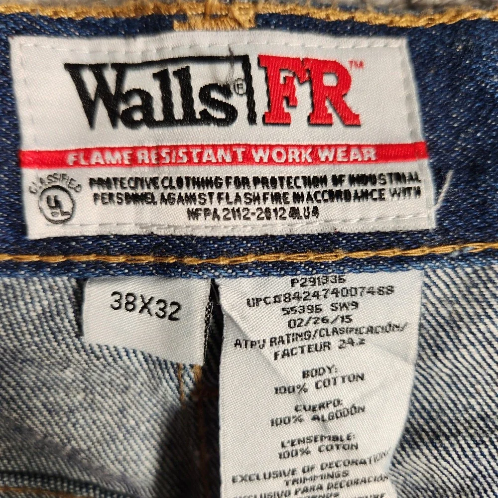 Walls FR Workwear Jeans Mens 38x32 Blue Excellent Flame Resistant Denim Pants
